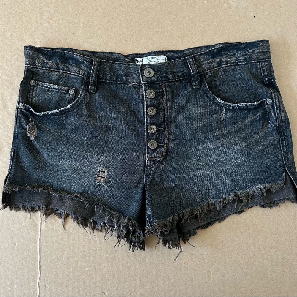 Free People Distressed Cutoff Denim Shorts Size 29 Button Fly Trashy Y2K Sleeze